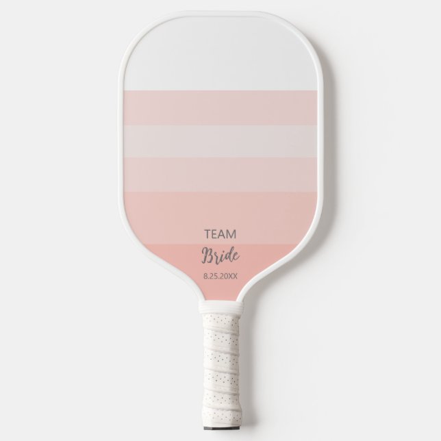 Team Bride Wedding Party Pink Stripe Personalized Pickleball Paddle (Front)