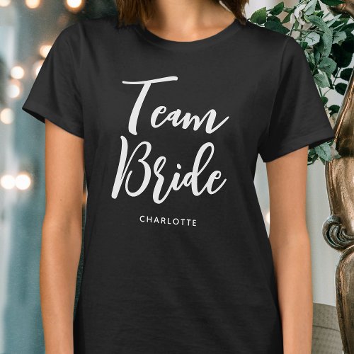 Team Bride Wedding Personalized Black White T_Shirt