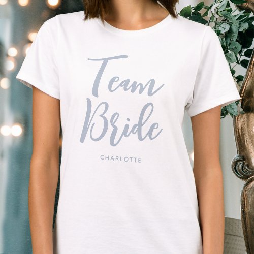 Team Bride Wedding Personalized Gray White T_Shirt