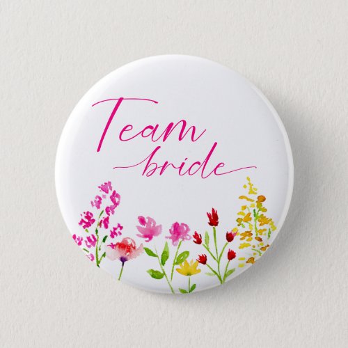 Team Bride Wildflower Bridal Bachelorette Floral Button