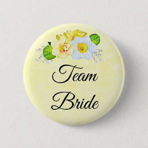 Team Bride Yellow Floral Button