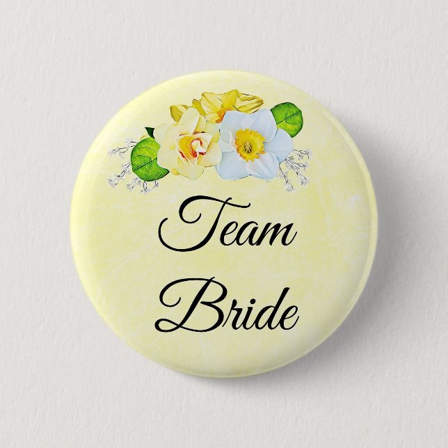 Team Bride Yellow Floral Button (Front)