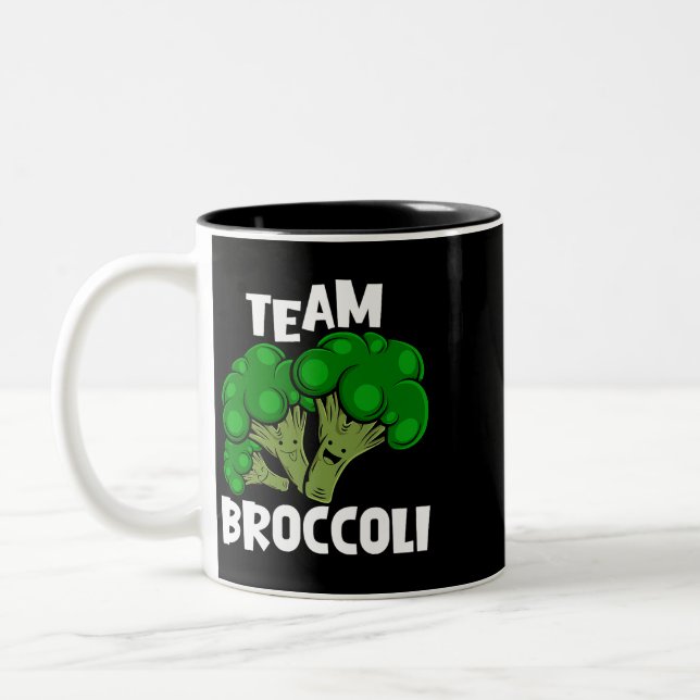 Team Broccoli Vegan Vegetarian Vegetable Lover Two-Tone Coffee Mug (Left)