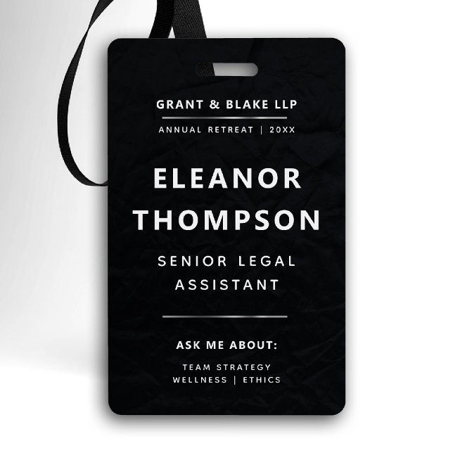 Team Building Black Modern Elegant QR Business Badge (team building business corporate qr  black badge law firm attorney real estate manager paralegal)