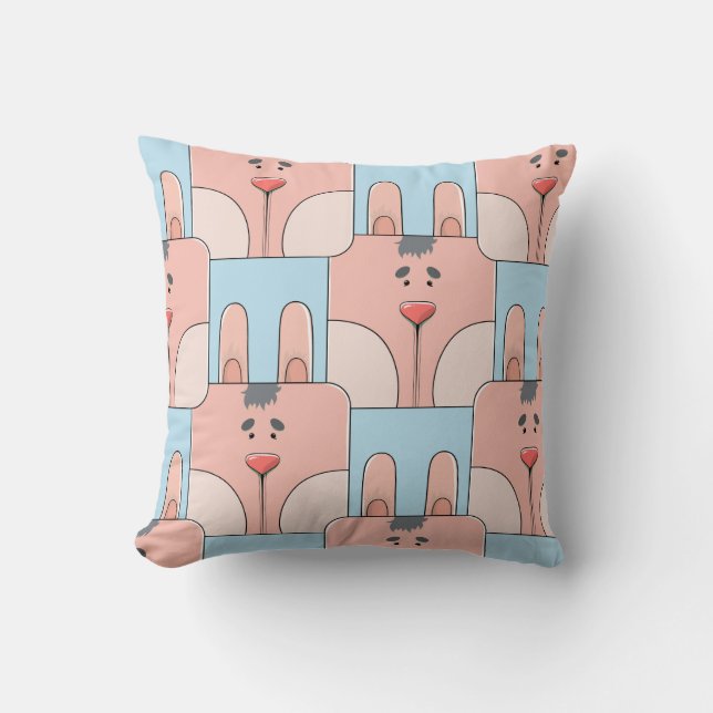 Team Bunny Face - Pink and Blue Throw Pillow (Front)