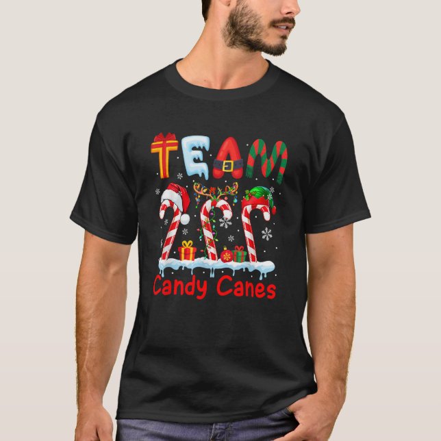 Team Candy Canes Christmas Three Santa Reindeer El T-Shirt (Front)
