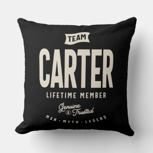 Team Carter Lifetime Member Personalized Name Throw Pillow