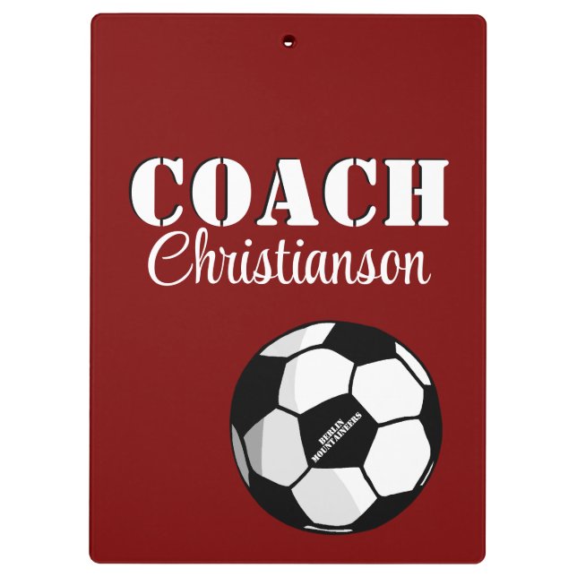 Team Coach Maroon and White Soccer Personalized Clipboard (Back)