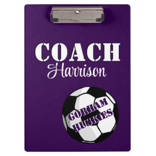 Team Coach Purple and White Soccer Personalized Clipboard