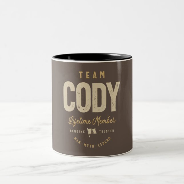 Team Cody Lifetime Member Personalized Name Two-Tone Coffee Mug (Center)