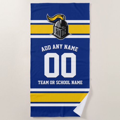 Team Colors and Mascot Personalized Beach Towel - Fun, sporty design for any fan - in your team's colors and with a template for adding your team's mascot.