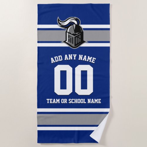 Team Colors and Mascot Personalized Beach Towel - Fun, sporty design for any fan - in your team's colors and with a template for adding your team's mascot.
