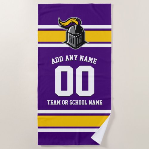 Team Colors and Mascot Personalized Beach Towel - Fun, sporty design for any fan - in your team's colors and with a template for adding your team's mascot.