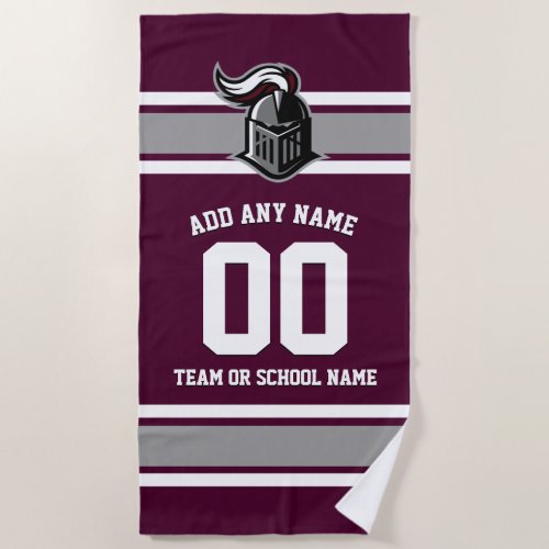 Team Colors and Mascot Personalized Beach Towel - Fun, sporty design for any fan - in your team's colors and with a template for adding your team's mascot.