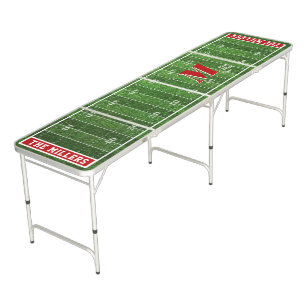 Team Colors Football Themed   Monogram Red Beer Pong Table