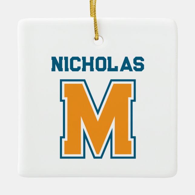 Team Colors Monogram Name Ceramic Ornament (Front)