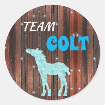 "team Colt" Colt Gender Reveal Classic Round Sticker by DakotaInspired at Zazzle