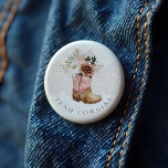 Team Cowgirl Western Pink Boot Gender Reveal Button<br><div class="desc">These charming team cowgirl buttons are the perfect addition to your western-themed cowgirl baby shower, combining rustic elegance with delicate artistry. At the heart of this design lies our stunning, hand-painted western pink baby cowgirl boot with florals. Each detail is carefully rendered to evoke the charm and nostalgia of the...</div>