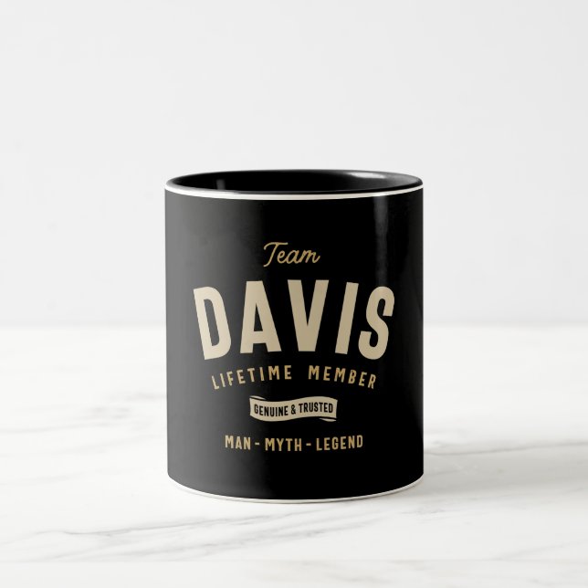 Team Davis Lifetime Member Personalized Name Two-Tone Coffee Mug (Center)