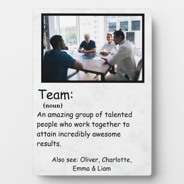Team Definition & Custom Photo Teamwork Team Work Plaque (Front)