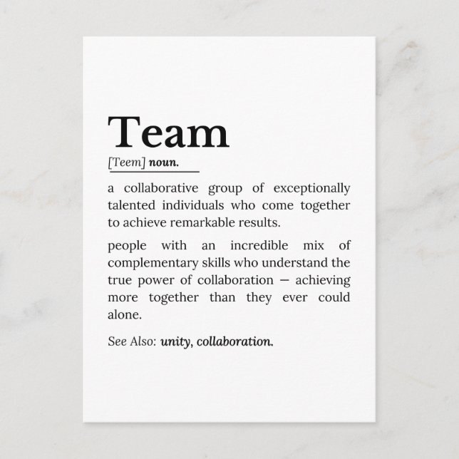 Team Definition – The Power of Collaboration  Postcard (Front)