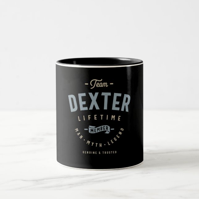 Team Dexter Lifetime Member Personalized Name Two-Tone Coffee Mug (Center)