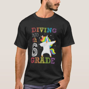 Team Diving Into 6Th Grade Unicorn Dabbing Back To T-Shirt