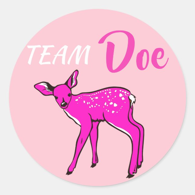 "Team Doe" Pink Gender Reveal Classic Round Sticker (Front)