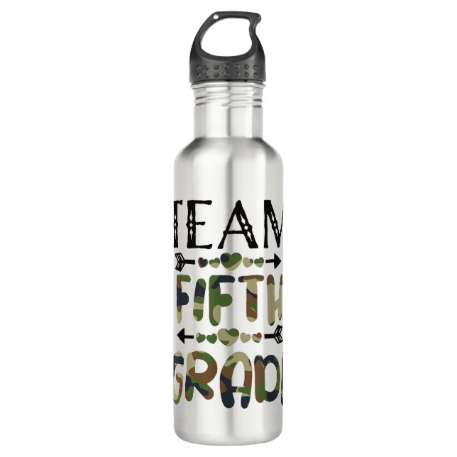 Team Fifth Grade Back To School Day Camo Teachers Stainless Steel Water Bottle (Front)