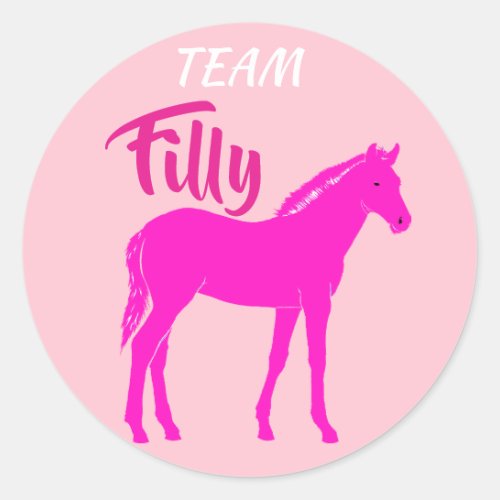 Team Filly Pink Gender Reveal Classic Round Sticker