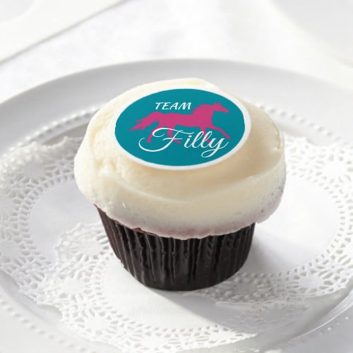 Team Filly Pink Gender Reveal   Edible Frosting Rounds