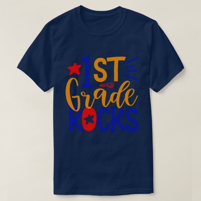 Team First Grade Hello 1st Grade Rocks Back To Sch T-Shirt (Design Front)