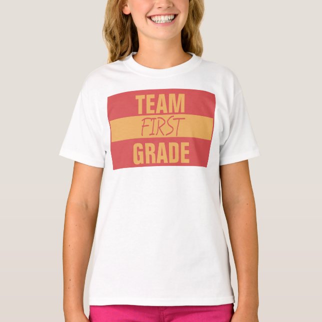 Team First Grade Retro Colors Stripes T-Shirt (Front)