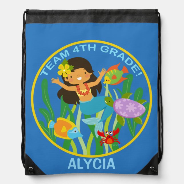 Team Fourth Grade! Mermaid Personalized Drawstring Bag (Front)