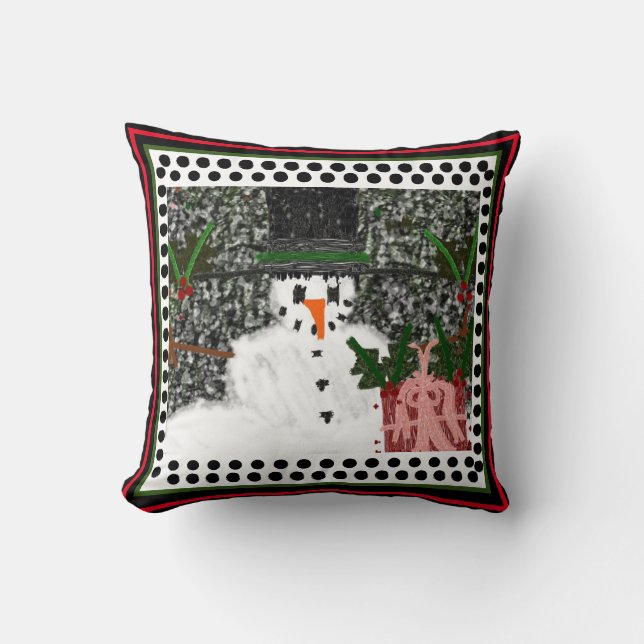 Team Fran Snowman black design Throw Pillow (Front)