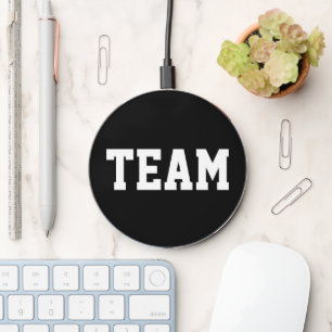 TEAM Fun Athletic White Text On Bold Gray Black Wireless Charger