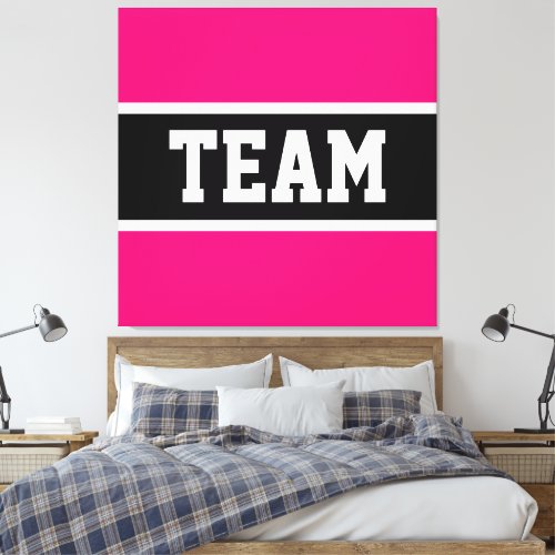 TEAM Fun Sporty Athletic Bright Pink Black Stripes Canvas Print