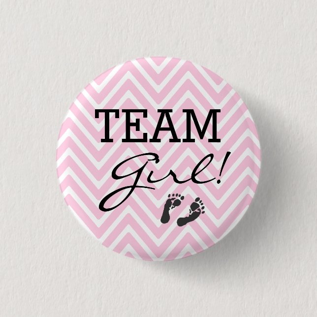 Team Girl Baby Shower Pink Chevron Button (Front)