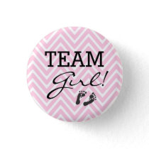 Team Girl Baby Shower Pink Chevron Button