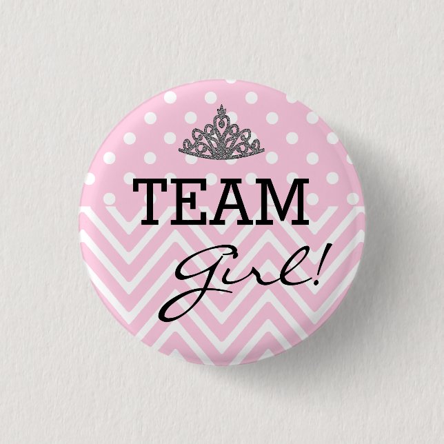 Team Girl Baby Shower Polka Dot Chevron Pinback Button (Front)