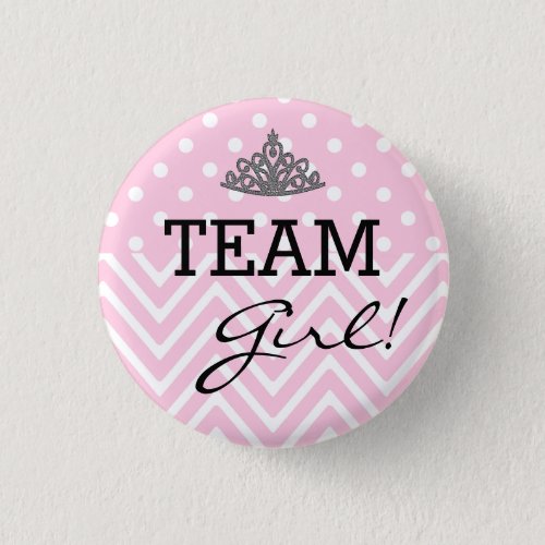 Team Girl Baby Shower Polka Dot Chevron Pinback Button