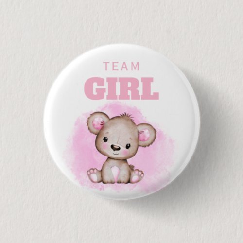 Team Girl Bear Gender Reveal Button