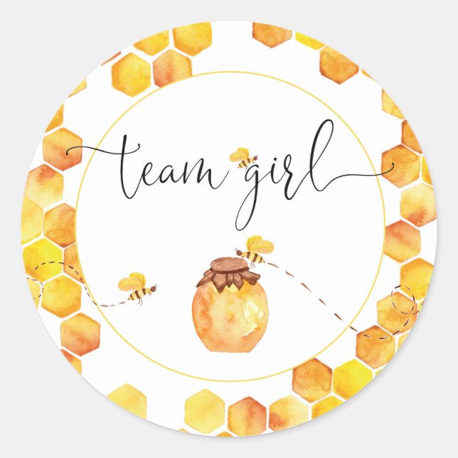 Team Girl Bee Theme Gender Reveal Stickers (Front)