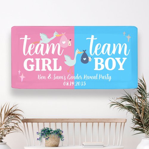 Team Girl Boy Pink Blue Gender Reveal Party Custom Banner