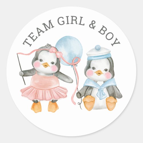 Team Girl  Boy Twin gender reveal Voting game Classic Round Sticker