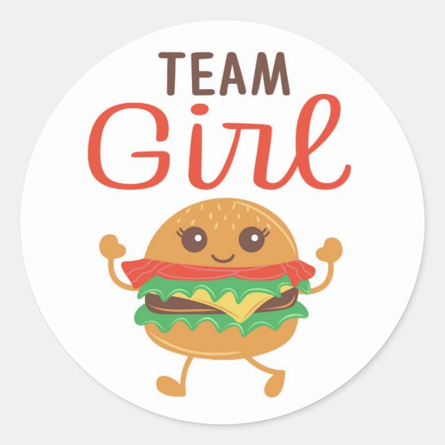 Team Girl burger stickers, BBQ theme Classic Round Sticker (Front)