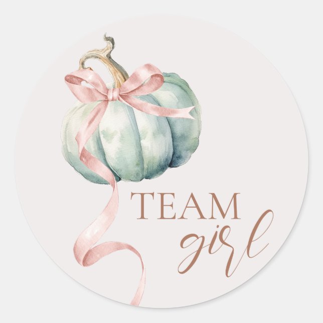 Team Girl Coquette Pumpkin Gender Reveal Sticker (Front)