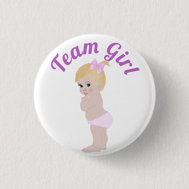 "Team Girl" Cute Baby Gender Reveal 3 Cm Round Bad Button (Front)