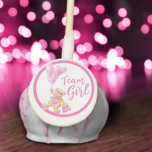 Team girl cute bear watercolor pink gender reveal  cake pops