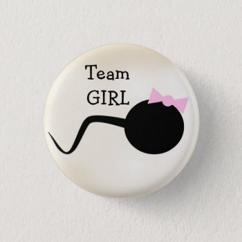 Team Girl Funny Gender Reveal Party Button by FuzzyFeeling at Zazzle